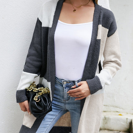 Loose Plus Size Color Block Knitted Jacket