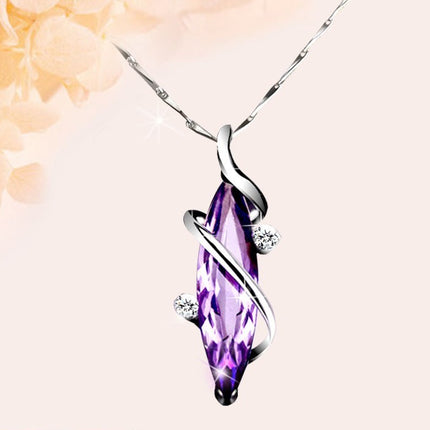 925 Sterling silver ladies purple crystal pendant necklace
