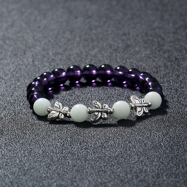 Purple Glass Beads Retro Butterfly Sky Blue Luminous Ball Bracelet Bracelet
