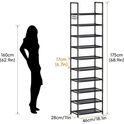 Simple Storage Cabinet Single Row Shoe Rack Black Entrance With Hook