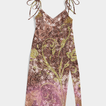 BEAUTIFUL PURPLE GITTER DESIGN CREATED BY FLIPSTYLEZ Women's All-Over Print Tie Strap Split Dress