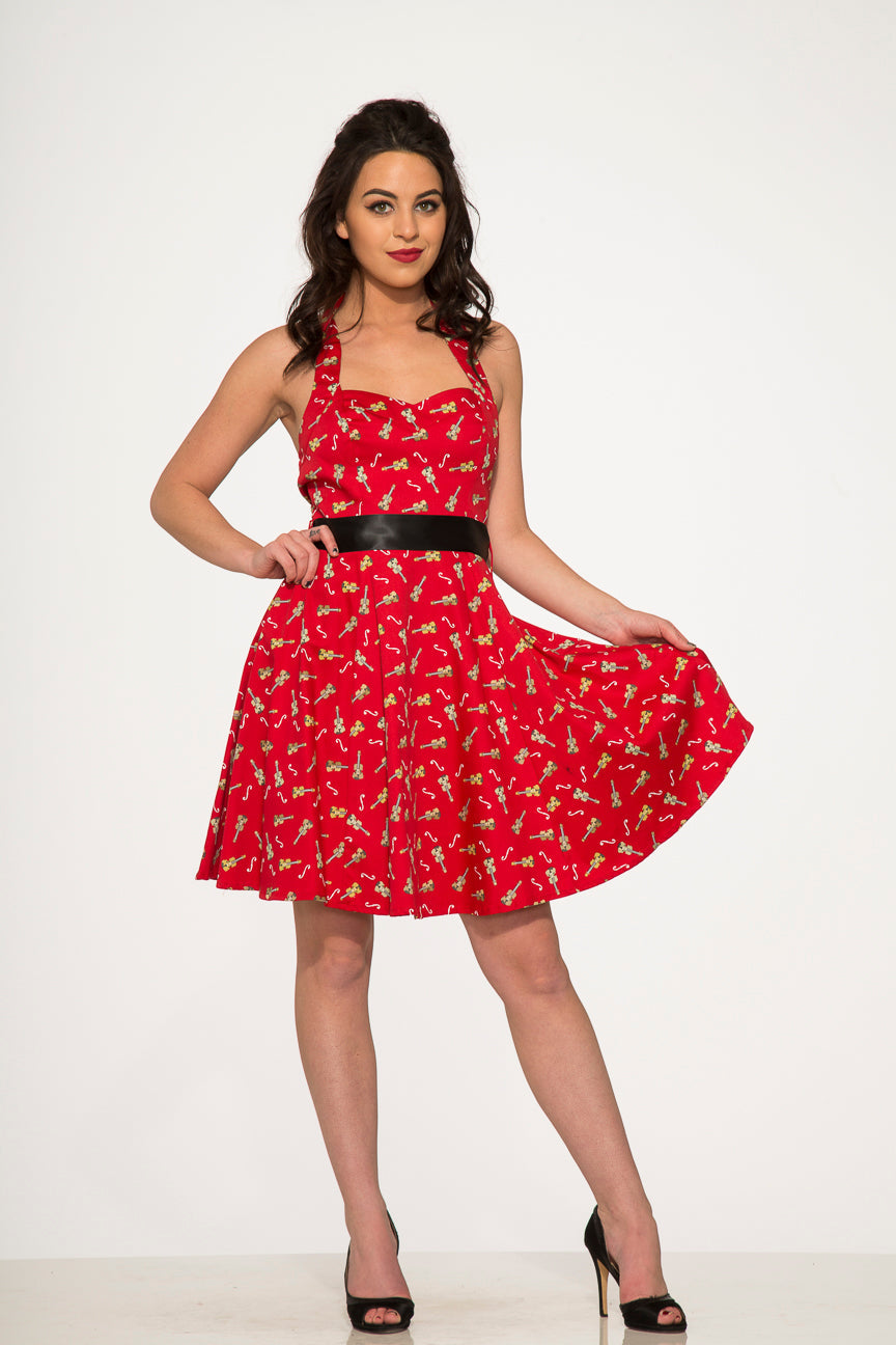 6376 Red Violin Halter Swing Dress