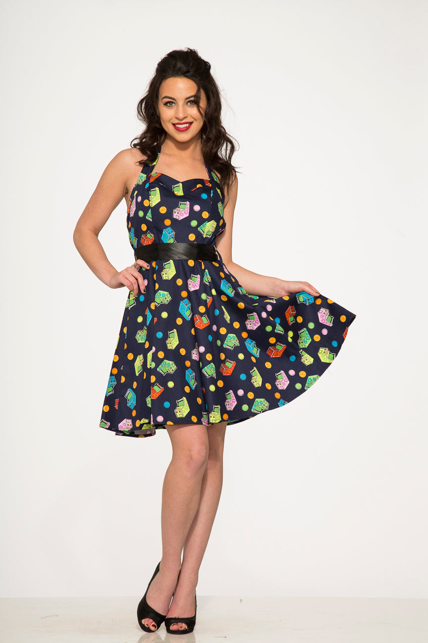 6376 Blue Arcade Halter Dress