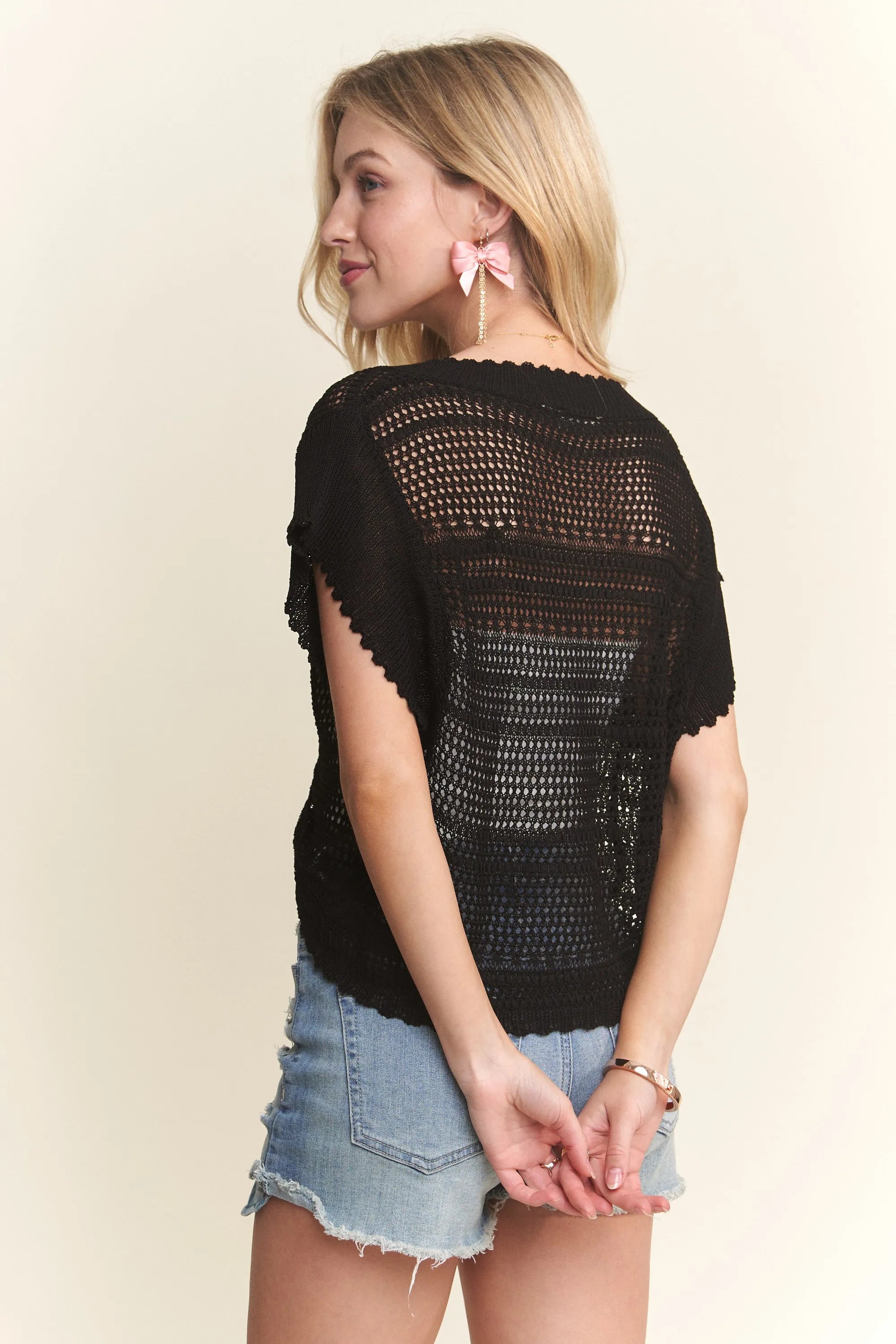 ADORA Drawstring Detail Crochet Top