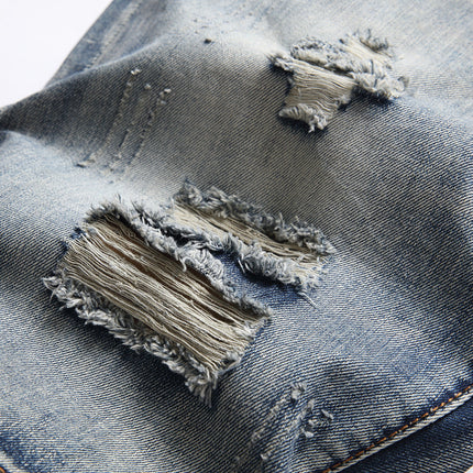 Trendy Men's Summer Five-point Shorts With Holes In Nostalgic Fashion Slim Fit