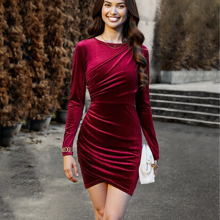 New beautiful black Autumn And Winter Round Neck Dress for women