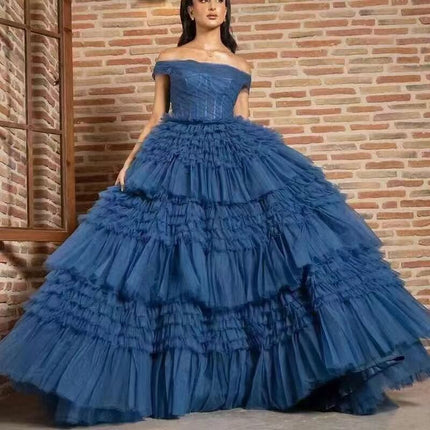 Bridal Wedding One Line Neck Lacquer Mesh Dress