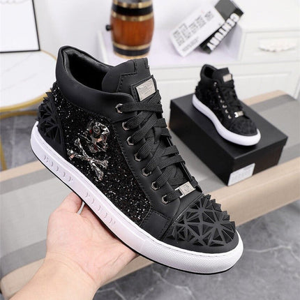 Genuine Leather Breathable High Top Skeleton Shoes For Men