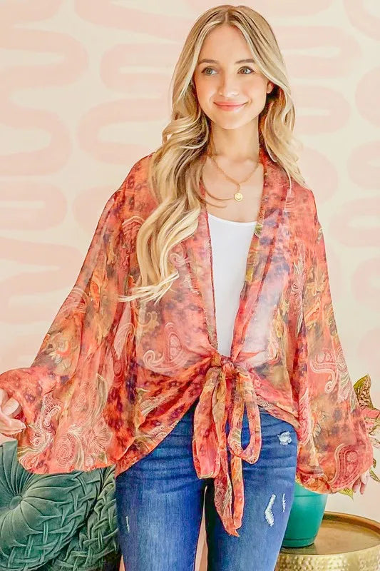 And The Why Front Tie Knot Oversized Print Top