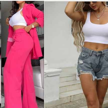 Pure Color Split Sleeve Lapel Suit Straight-leg Pants Suit Women
