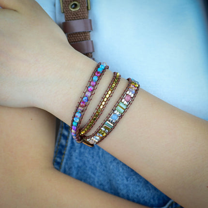 Purple Flower Stone Bracelet Boho