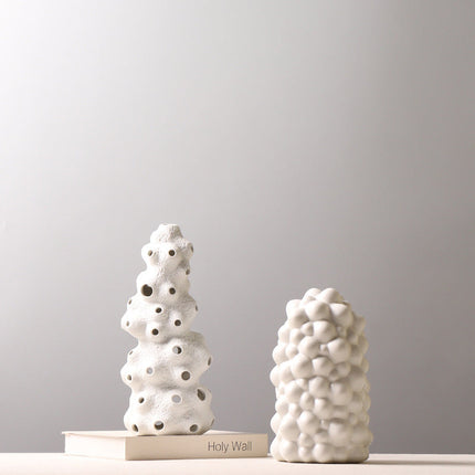 Decoration White Ceramic Vase Creative Personality Drum Bag Hollow Decoration Furnishings