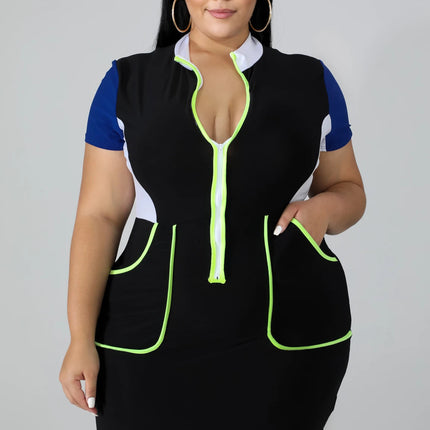 European And American Plus Size Women's Color Matching Dress