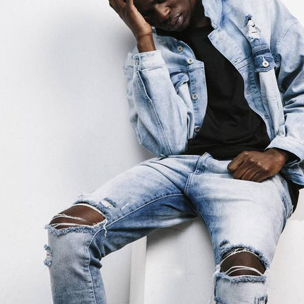 Street men's knee-skinned jeans