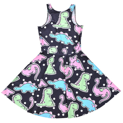 Black Cartoon Color Dinosaur Pleated Umbrella Skirt