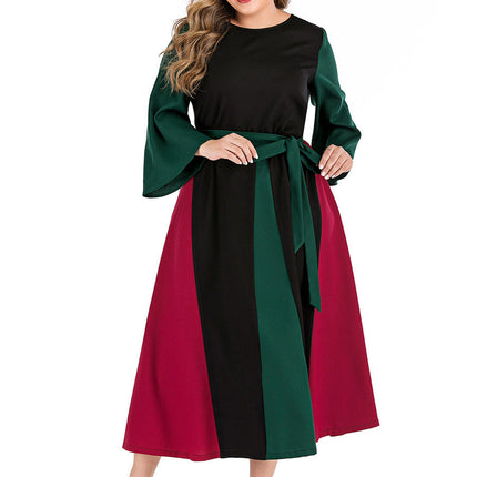Plus size women's contrast stitching dress