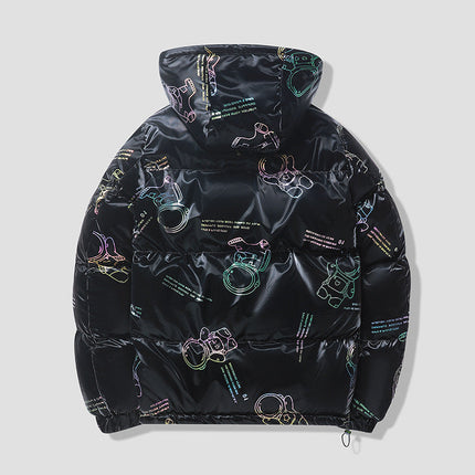 Men's Winter Glossy Hooded Cotton Coat