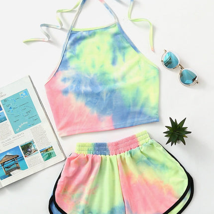 Open-back umbilical tie-dye sling two-piece