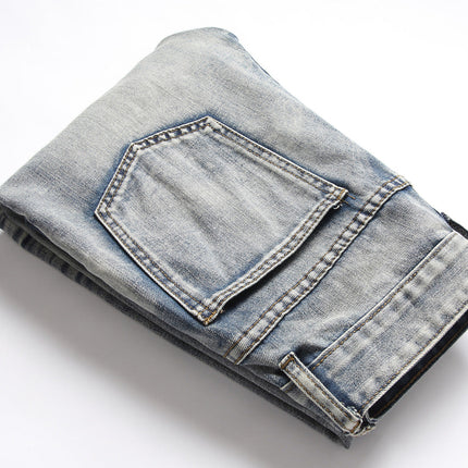 European And American Nostalgic Jeans Men's Ripped Special Embroidery