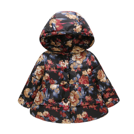 Girls' Hooded Fashion Printed Cotton-padded Jacket