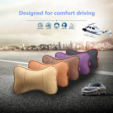 New Brand 2 Pieces 3D Artificial Leather Car Neck Pillows