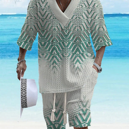 Casual Printing Suit Men's Summer Loose Short Sleeve T-shirt Shorts Set