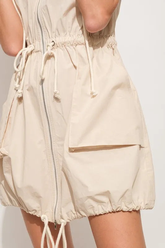 And The Why Short Sleeve String Details Hooded Mini Dress