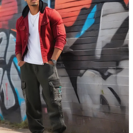 Men's Black Urban Style Street Retro Tooling Loose Plus Size Pants