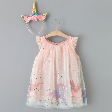 Summer Cute Princess Style Children's Dress With Embroidery Mesh