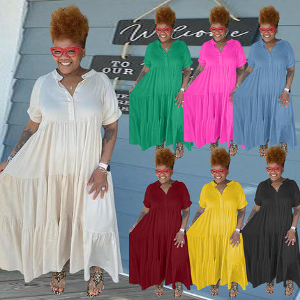 Plus Size Women's Fashion Casual Button Lapel Dress