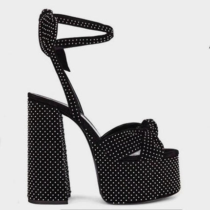 Colorblock Plus Size Catwalk Sandals Bow Love Chunky Heels