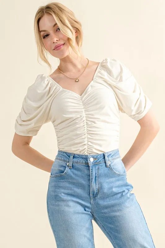 And The Why Buttery Soft Ruched Detailed Jersey Bodysuit