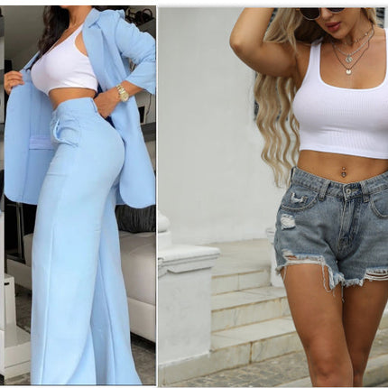 Pure Color Split Sleeve Lapel Suit Straight-leg Pants Suit Women