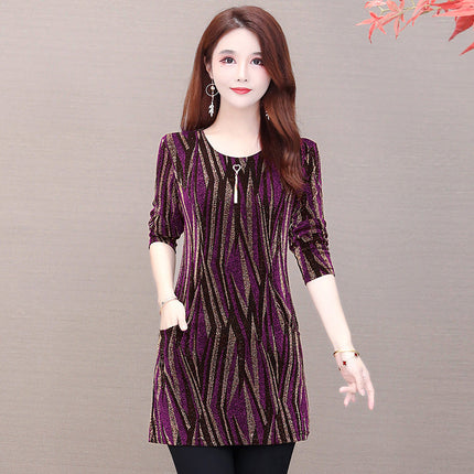 Lurex Mid-length Bottoming Shirt Plus Velvet Thick Plus Size Top