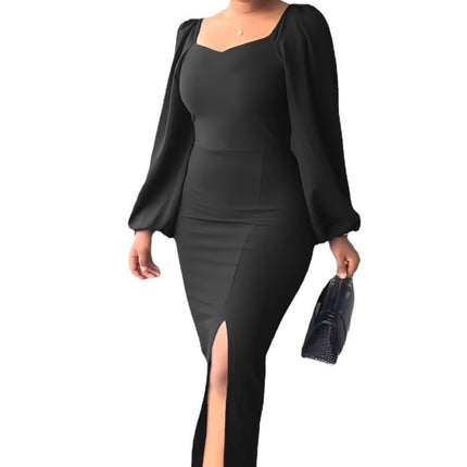 Solid Color Long Sleeved Split One Step Skirt