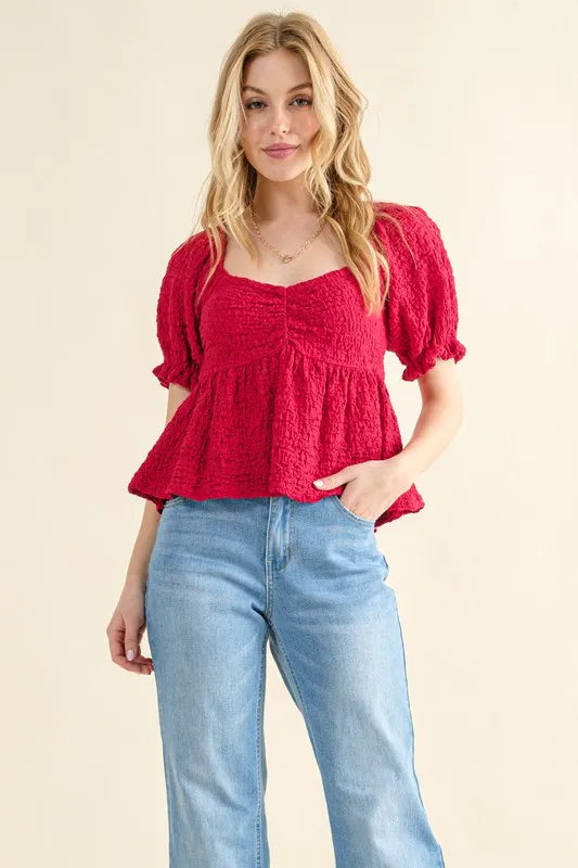 And The Why Lovely Textured and Smocked Top