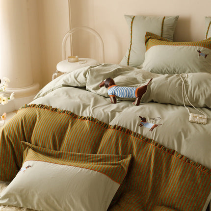120 Brushed Four-piece Set Embroidered Cotton Quilt Cover Bedding
