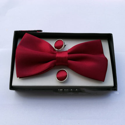 Pocket Square Cufflinks Set Men's Bow Gift Box