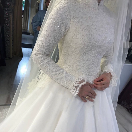 Muslim Ball Gown Wedding Dress Beading Bride Wedding Gown