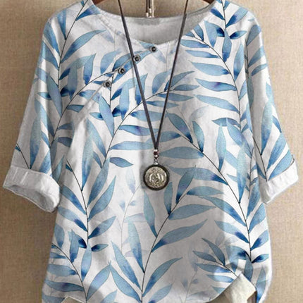 Long Sleeve Round Neck Pullover Three Quarter Sleeve Womens Printed T Shirt