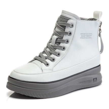 Women's All Match Leather Martin Boots Mid Tube Thick Sole