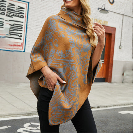 New Product Wish Side Lapel Printed Cape Shawl Sweater Outside
