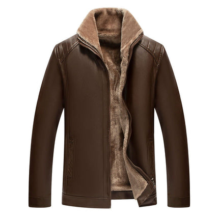 Men's Fur One-piece Leather Coat With Velvet