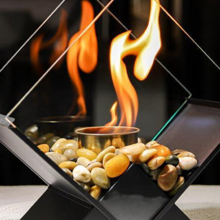 Desktop Alcohol Fireplace Real Fire Portable Viewing Heating Rhombus