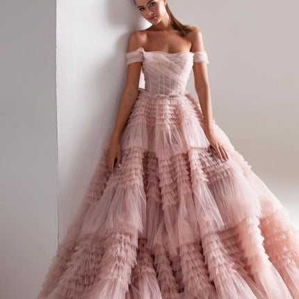 Bridal Wedding One Line Neck Lacquer Mesh Dress