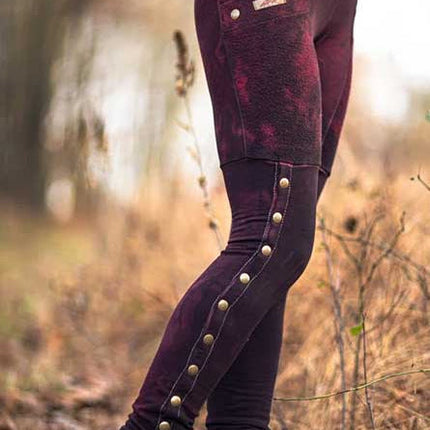 Womens Printed Buttoned Soldier Leggings Panelled Pants