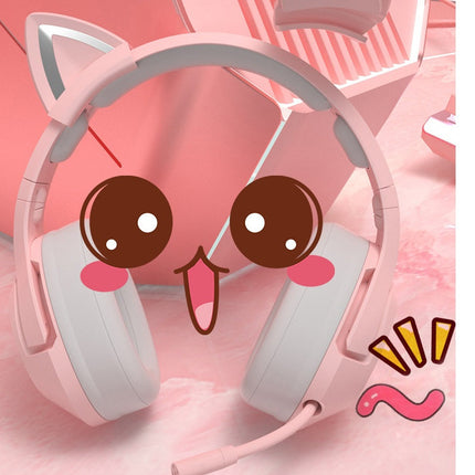 Pink wired earphone cute girl ECG gaming earphone