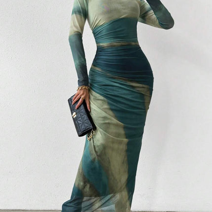 Tie-dyed Long Sleeve Slim Fit Hot Girl Long Dress Women