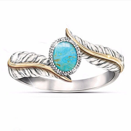 Zhen Rong wish hot selling new products, European and American extravagant inlaid Green Turquoise feather ring color ring party engagement ring