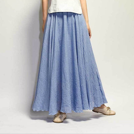 Mori Girl Art Plus Size Cotton And Linen Skirt Elastic Waist Linen A-line Skirt